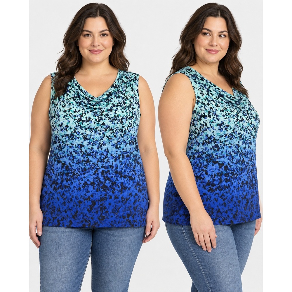 Apt. 9 Womens Plus Size 1X Blue Ombre Floral Cowl Neck Sleeveless Top NWT